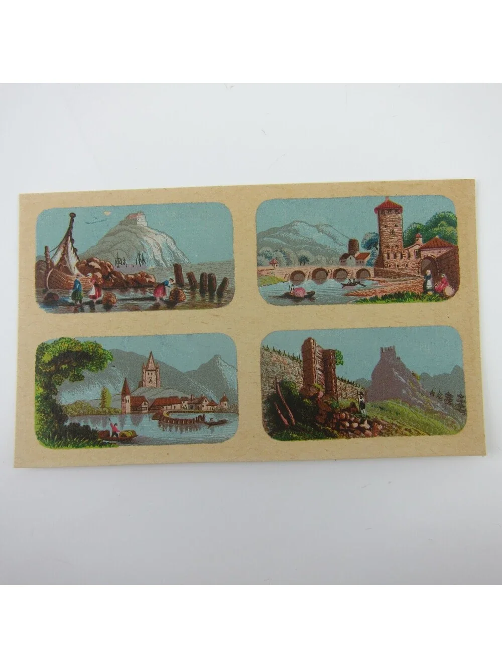 Antique Lithograph Print Samples Lot Mini Landscapes Towns Villages People RARE
